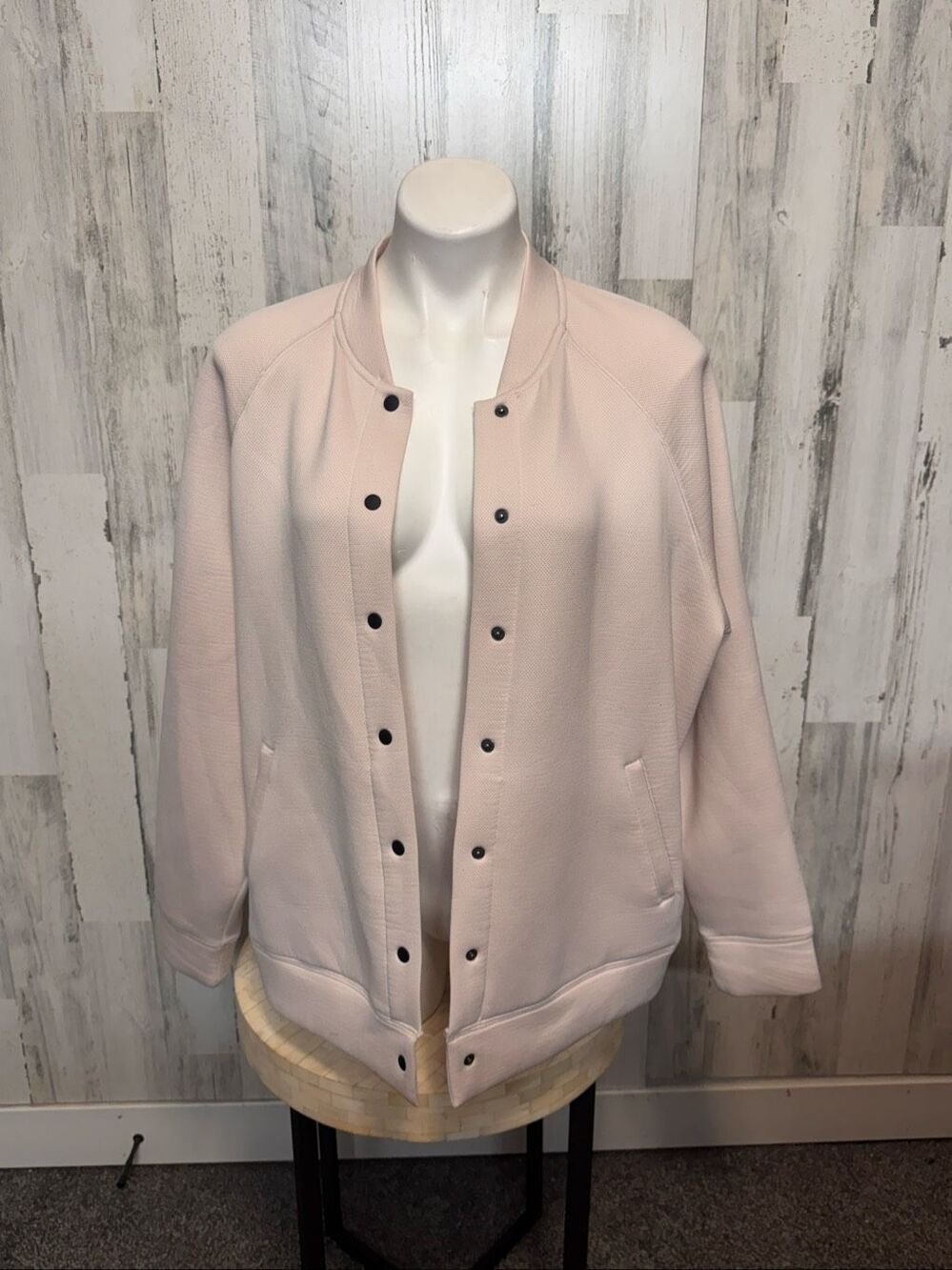Zella Textured Knit Snap Front Bomber Jacket Pale Blush Pink Womens Plus 2X Scub
